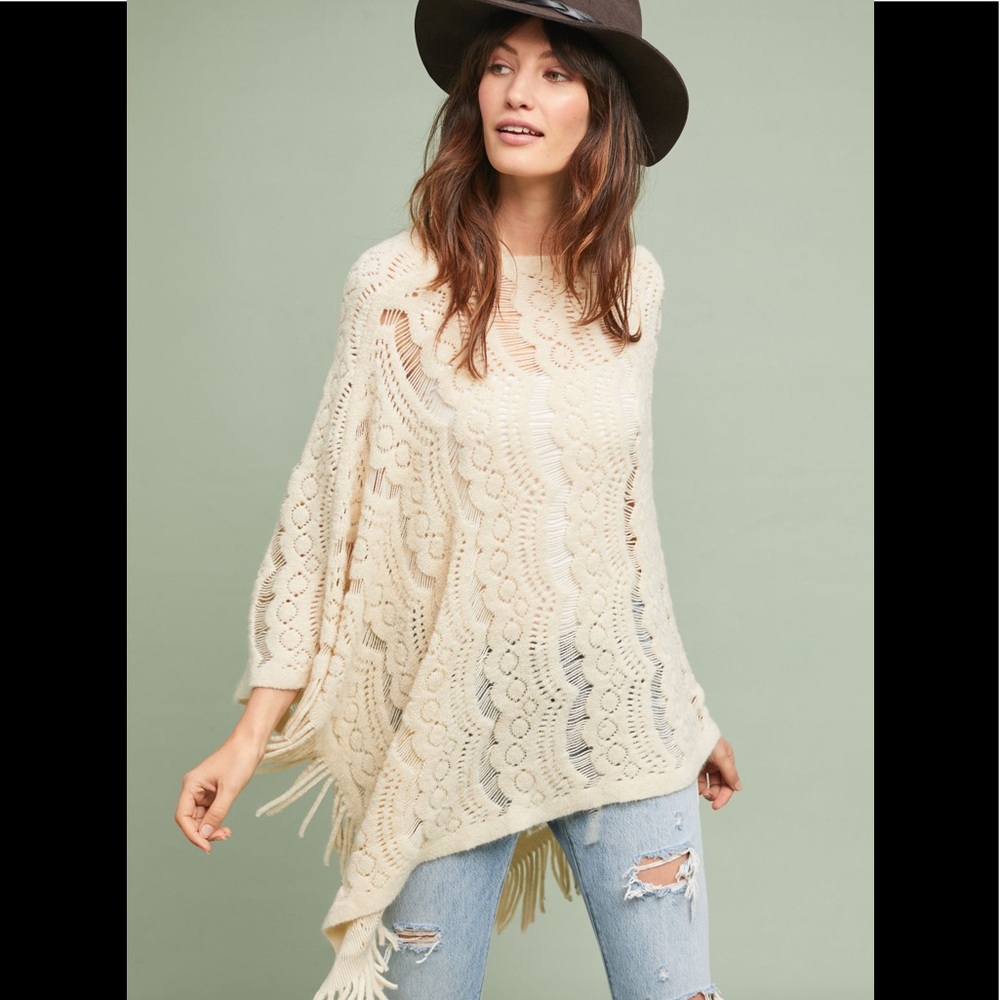 NWT Fringed Anthropologie Poncho Sweater